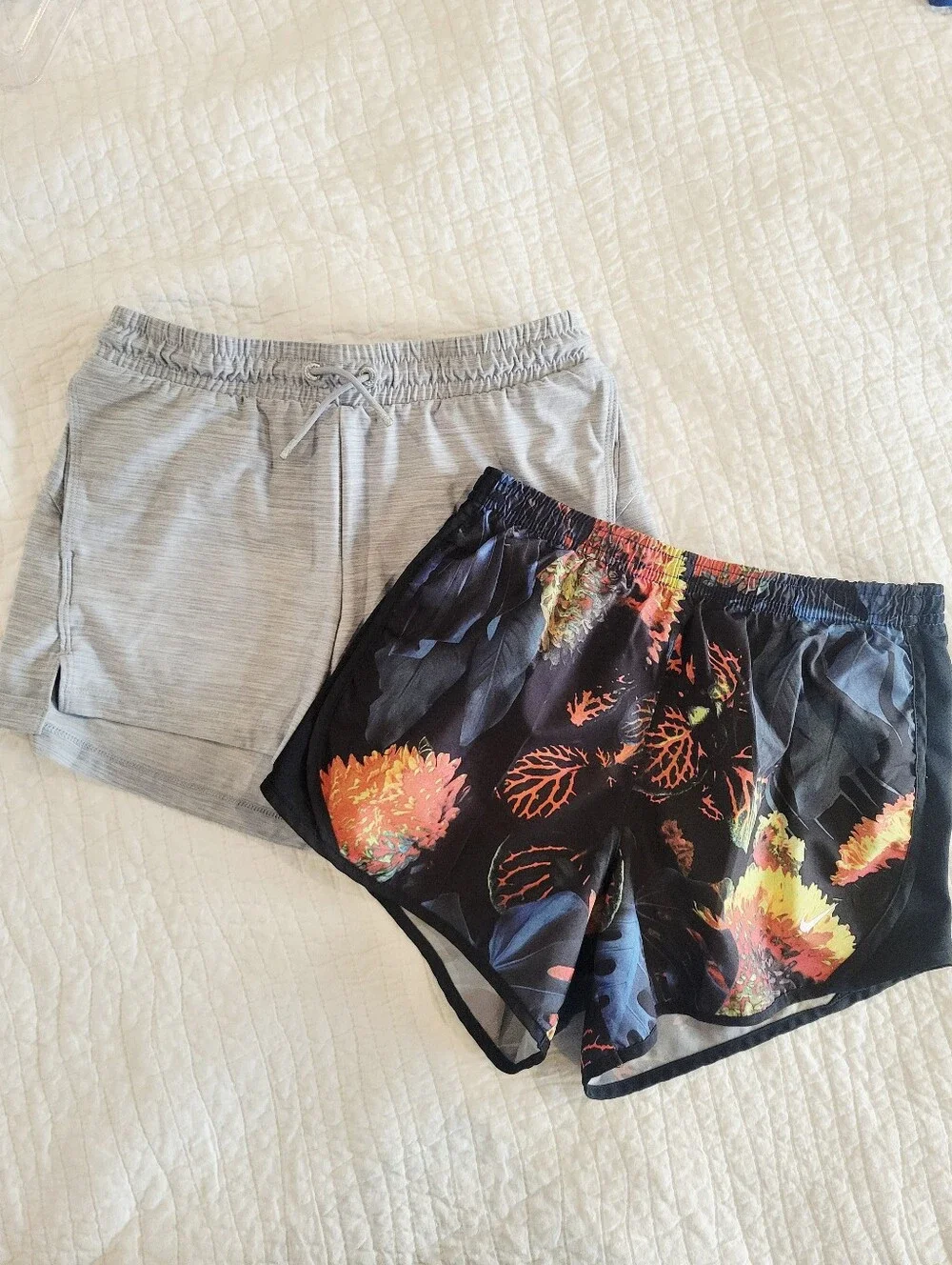 Lot of 2 Girls Athletic Shorts - Gray And Black Floral